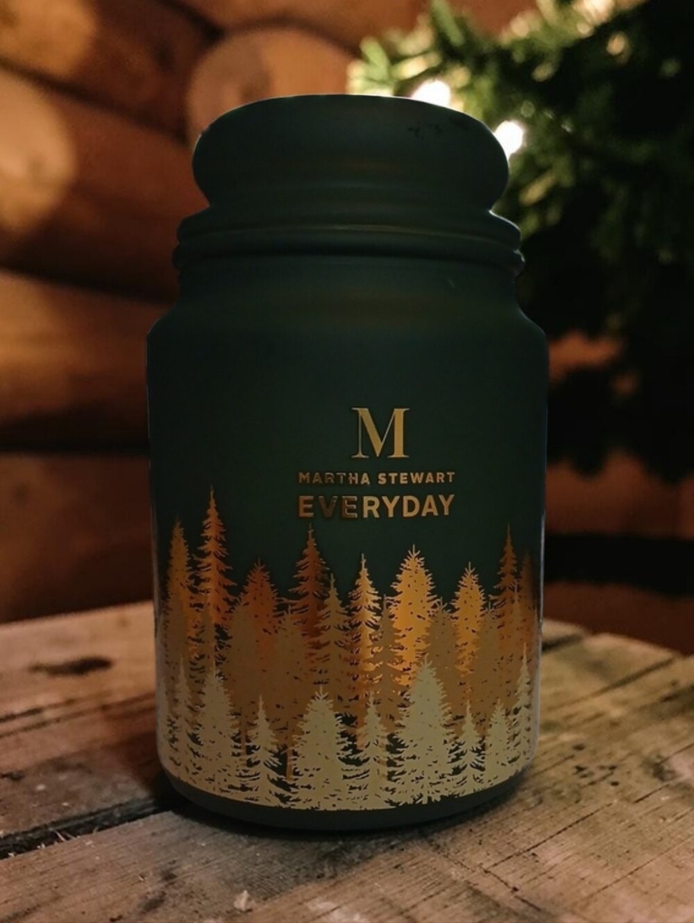 Martha Stewart Green Jar with Gold Forest Accent